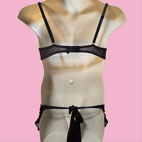 Y2K Marilyn Monroe Maid Apron Lingerie Bra Top Size XL Black Pink Polka Dot - Picture 7 of 11